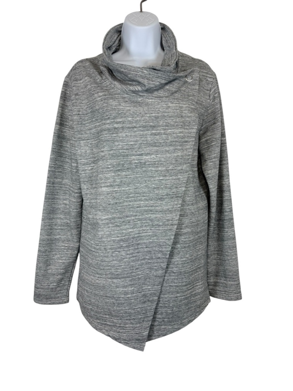 Danskin Gray Wrap Sweater Jacket XL Cowl Neck Snap Front Athleisure Cozy Neutral